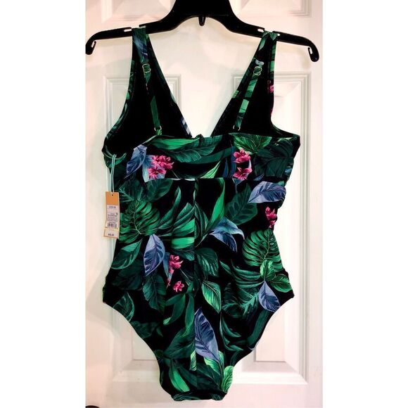 KONA SOL - NWT - L Sz Lg Full Coverage Tummy Control Tie-Front 1-Piece/Tropical - Picture 6 of 15